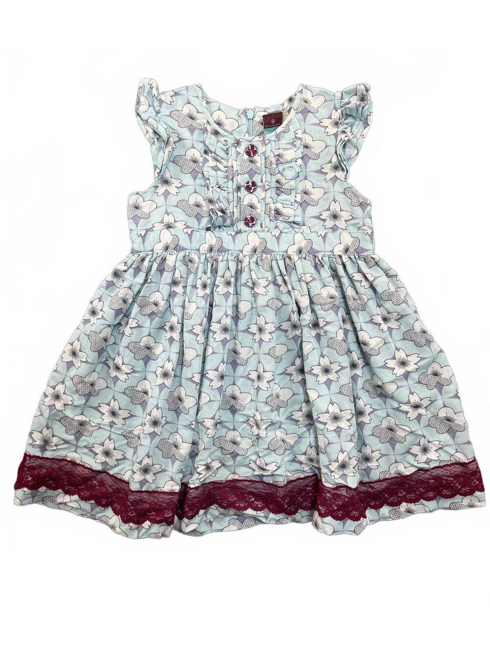 Matilda Jane Girls Dress Floral Flutter Sleeve Lace Trim Ruffle Button Accent